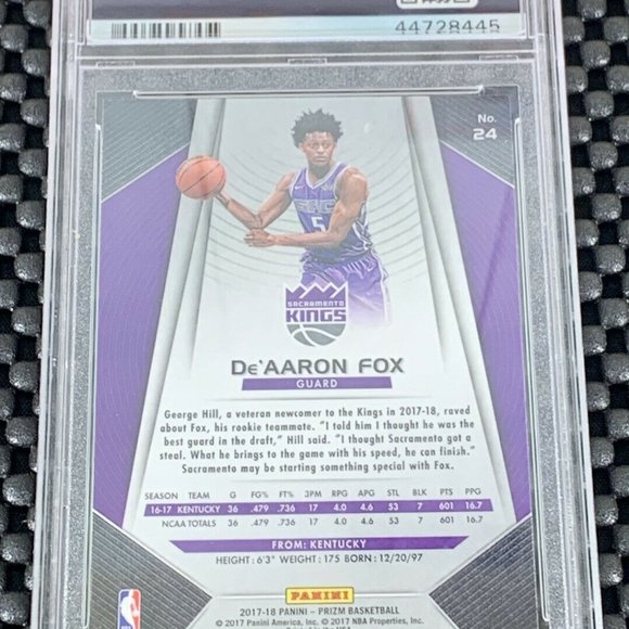De’Aaron Fox 2017 Panini Prizm #24 RC Rookie PSA 9 Mint - Picture 2 of 2